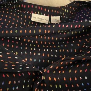 Liz Claiborne Black Blouse with Multicolor Teardrop Dots